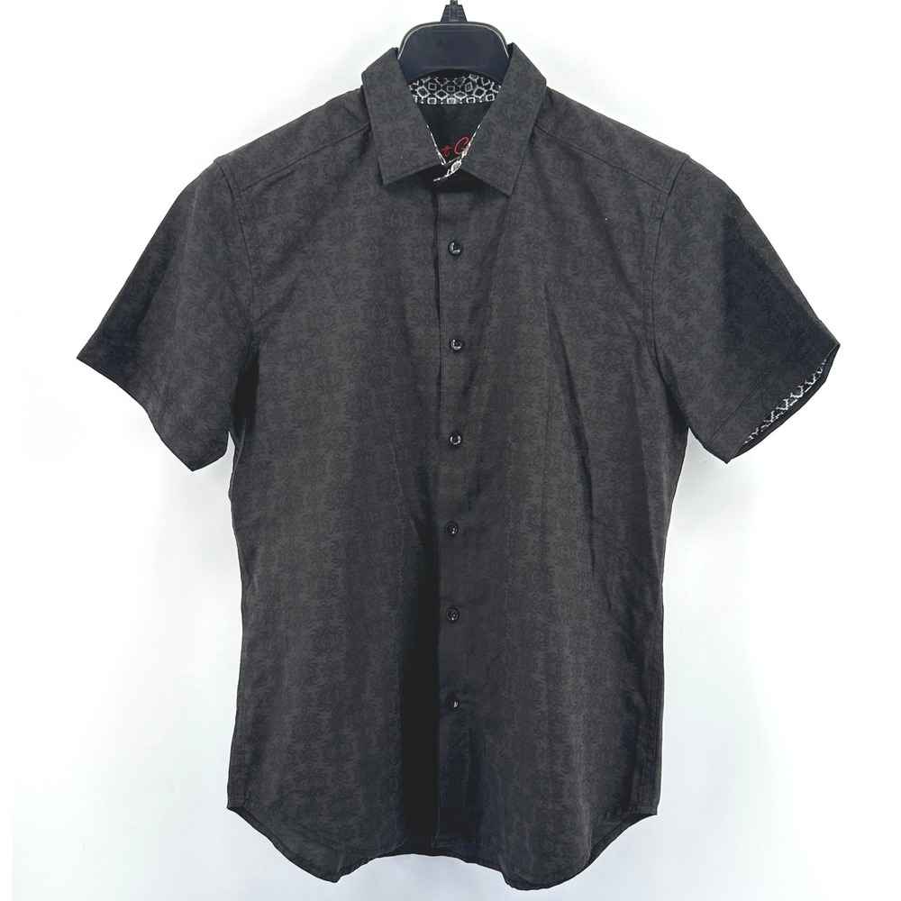 Robert Graham Shirt Mens Small Black Tonal Damask Jacquard Classic Fit Modern